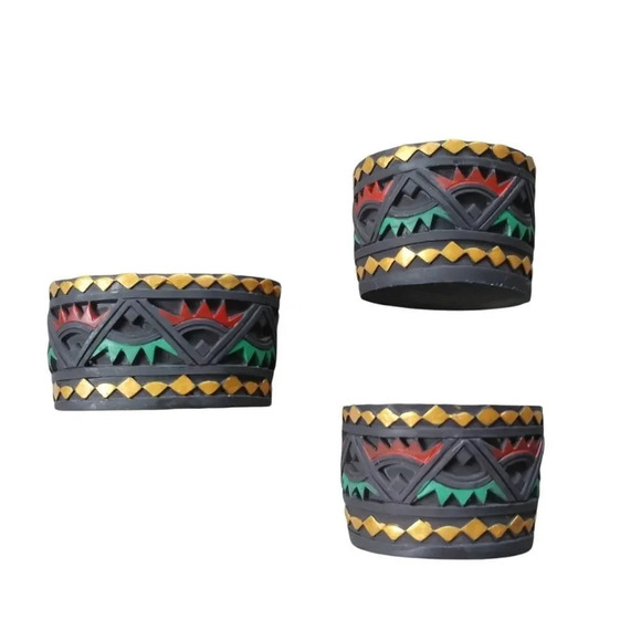 Tealight Candle Holder Set of 3 Aztec Mayan Style Resin - Picture 1 of 6